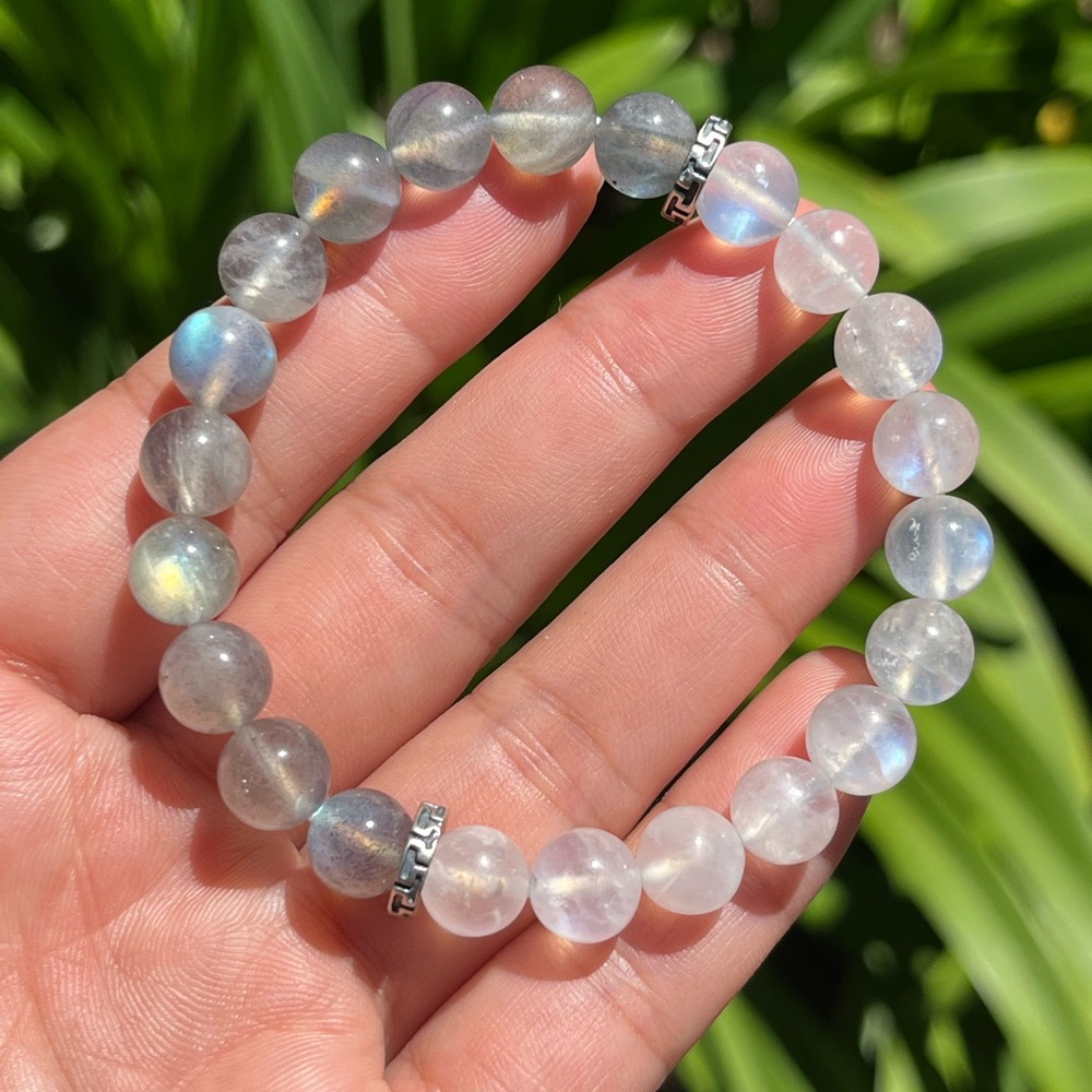 8.5mm‎ stretchable moonstone labradorite bracelet